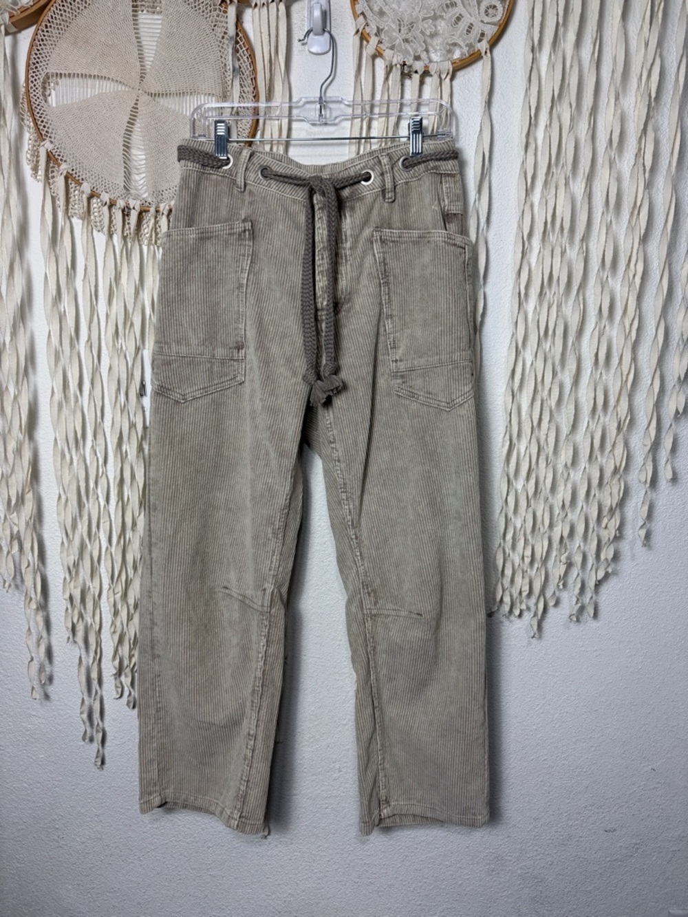 Aaron & Amber NWT Cotton Corduroy Belted Barrel Pants in Stone Size Medium